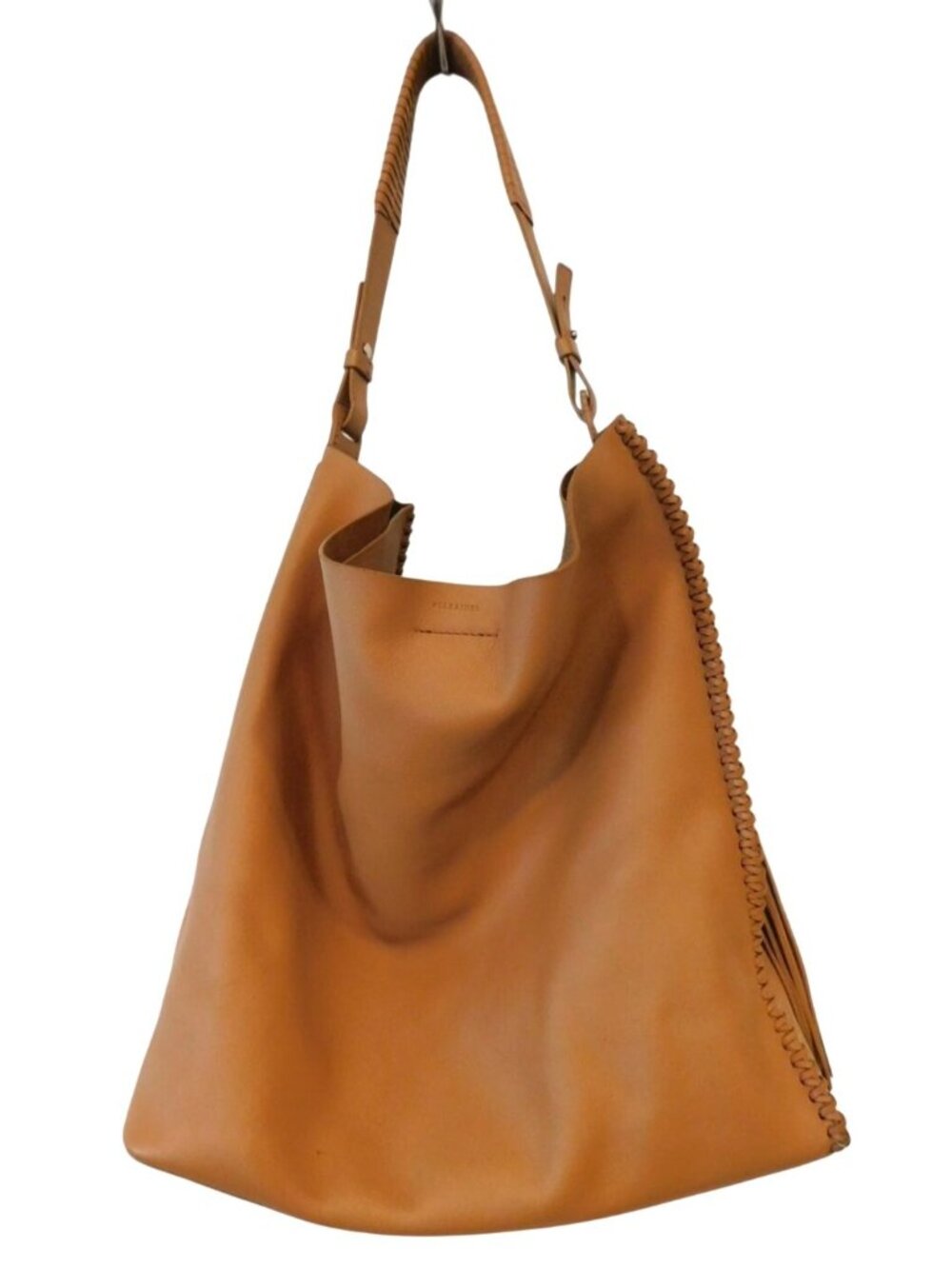 AllSaints Tan Leather Hobo Bag Whipstitch Shoulder Tote Boho Slouchy Large